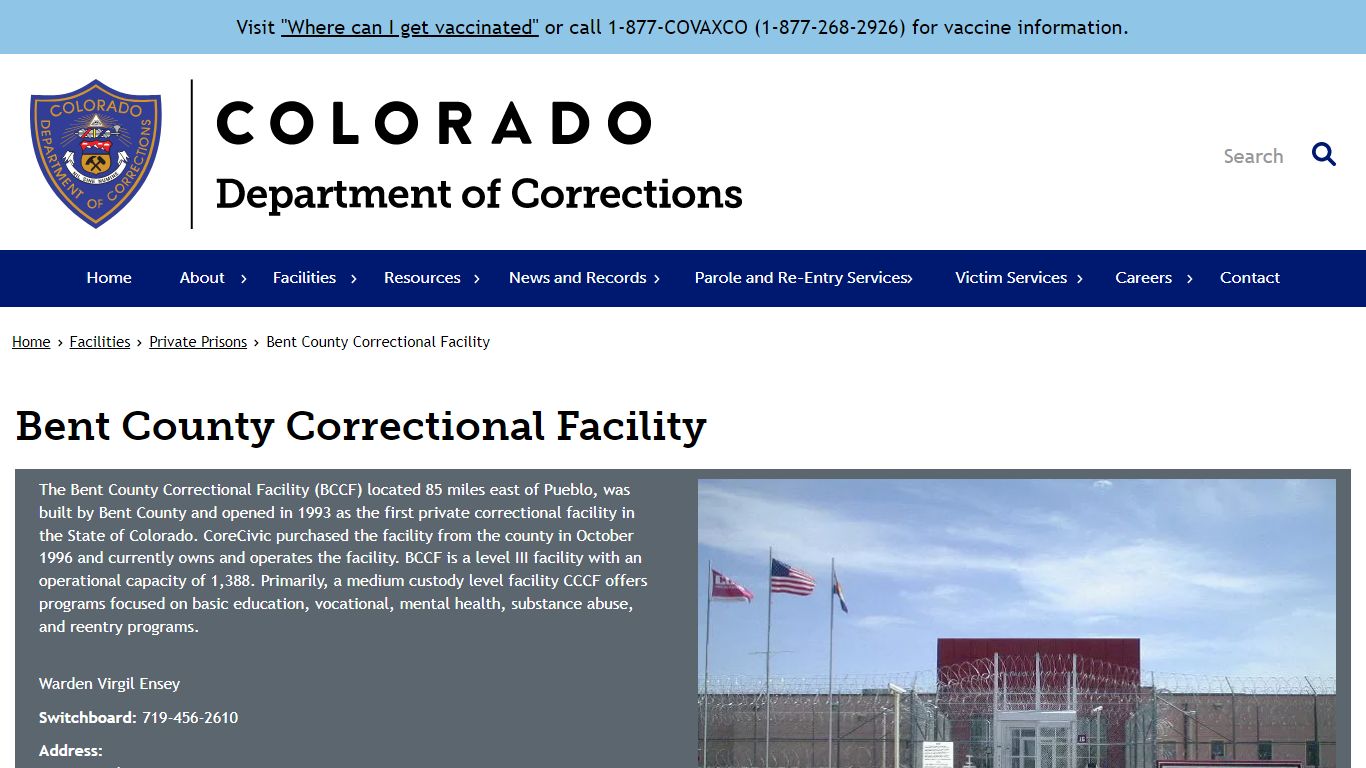 Bent County Correctional Facility | Department of Corrections